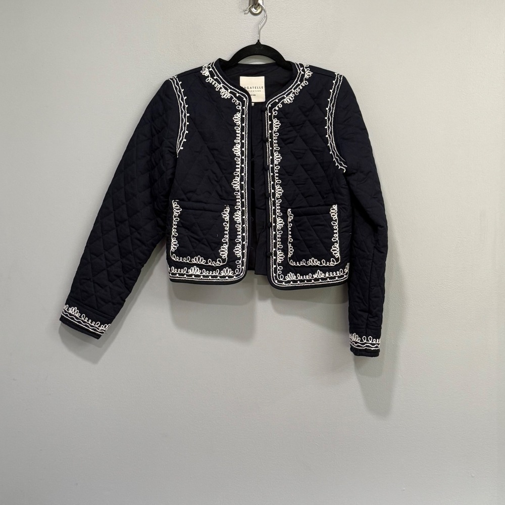 Bagatelle Collection Navy Blue Quilted Embroidered Cotton Jacket Small 85924